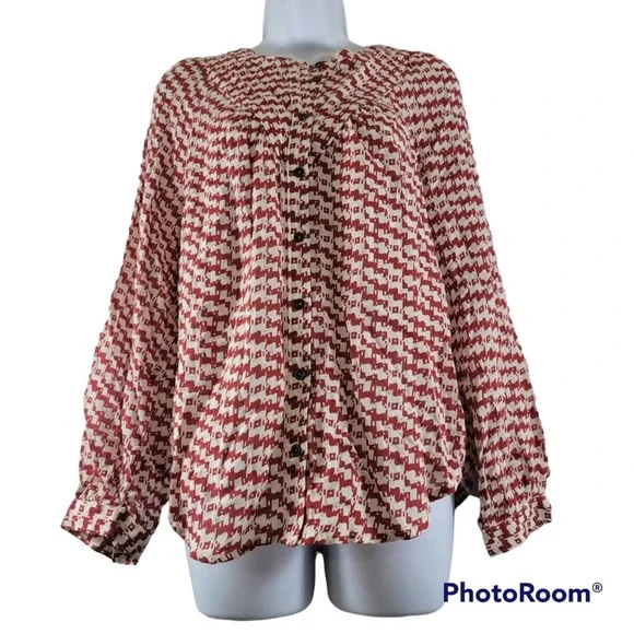 Anthropologie Maeve Avignon Abstract Scotty Dog Print Button Up Top Size Small - Picture 2 of 6